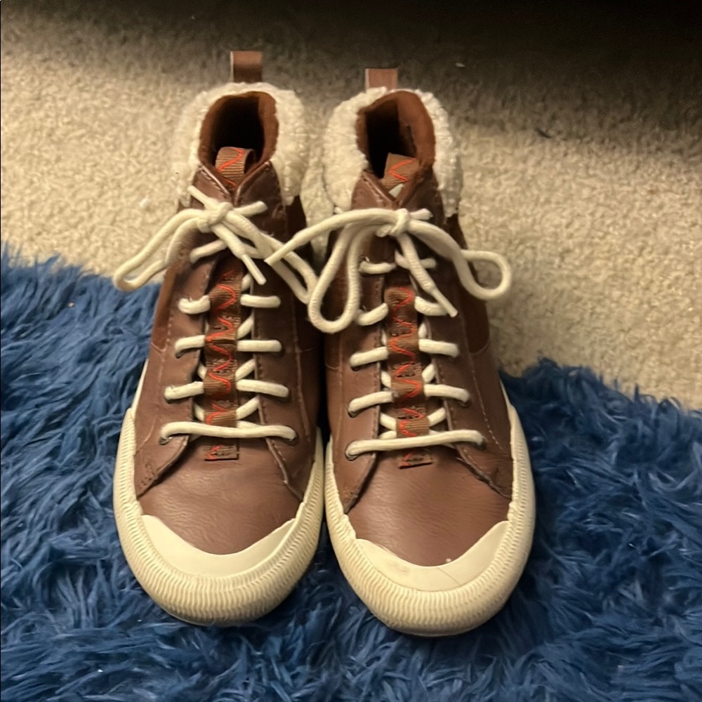Brown High-Top Sneakers with White Laces